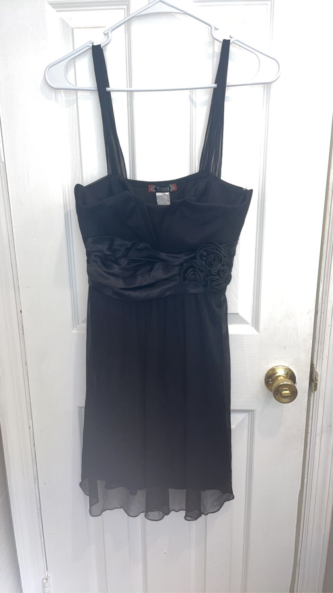 Trixxi black dress with satin waistband and rose design- size medium