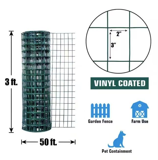 3 ft. x 50 ft. Green Vinyl Coated Welded Wire Fence with Mesh Size 3 in. x 2 in.