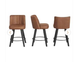 26 in. High Back Brown Faux Leather Solid Wood Frame Swivel Bar Stool Modern Counter Height Stool (Set of 3)