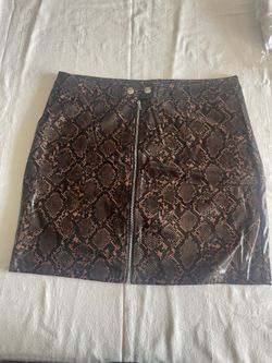 Shinestar Snake Print Mini Skirt Size L Brown Faux Leather Pockets Full Zip