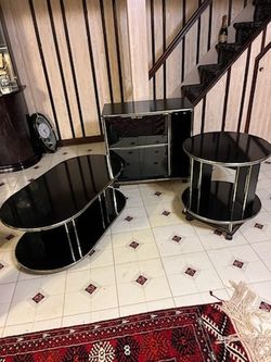 Black And Gold Table Cabinet And Stand