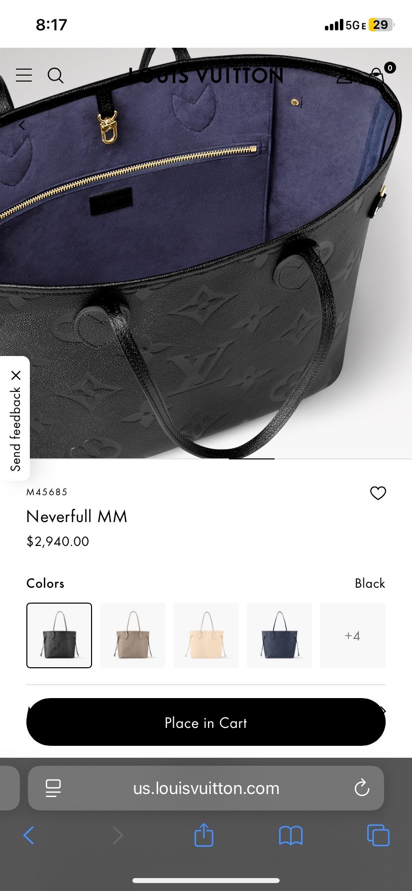 Black LV Purse BLUE Interior