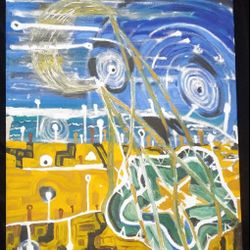 Abstract Blue Color Painting Original Artwork Signed