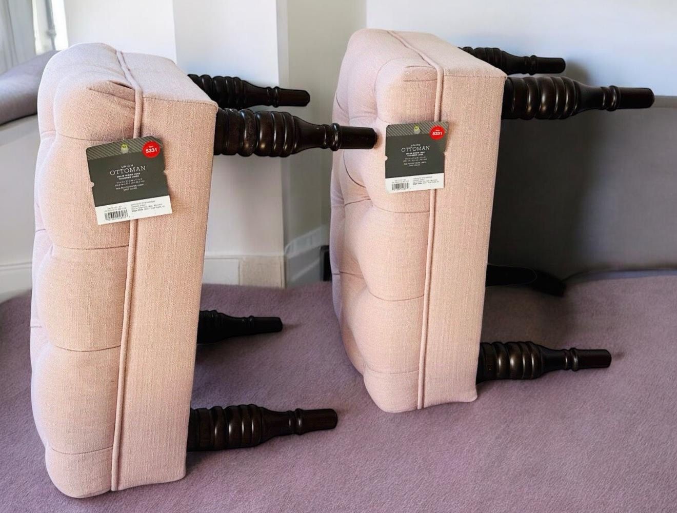 Small Tufted Ottoman with Turned Legs - Blush - Threshold
