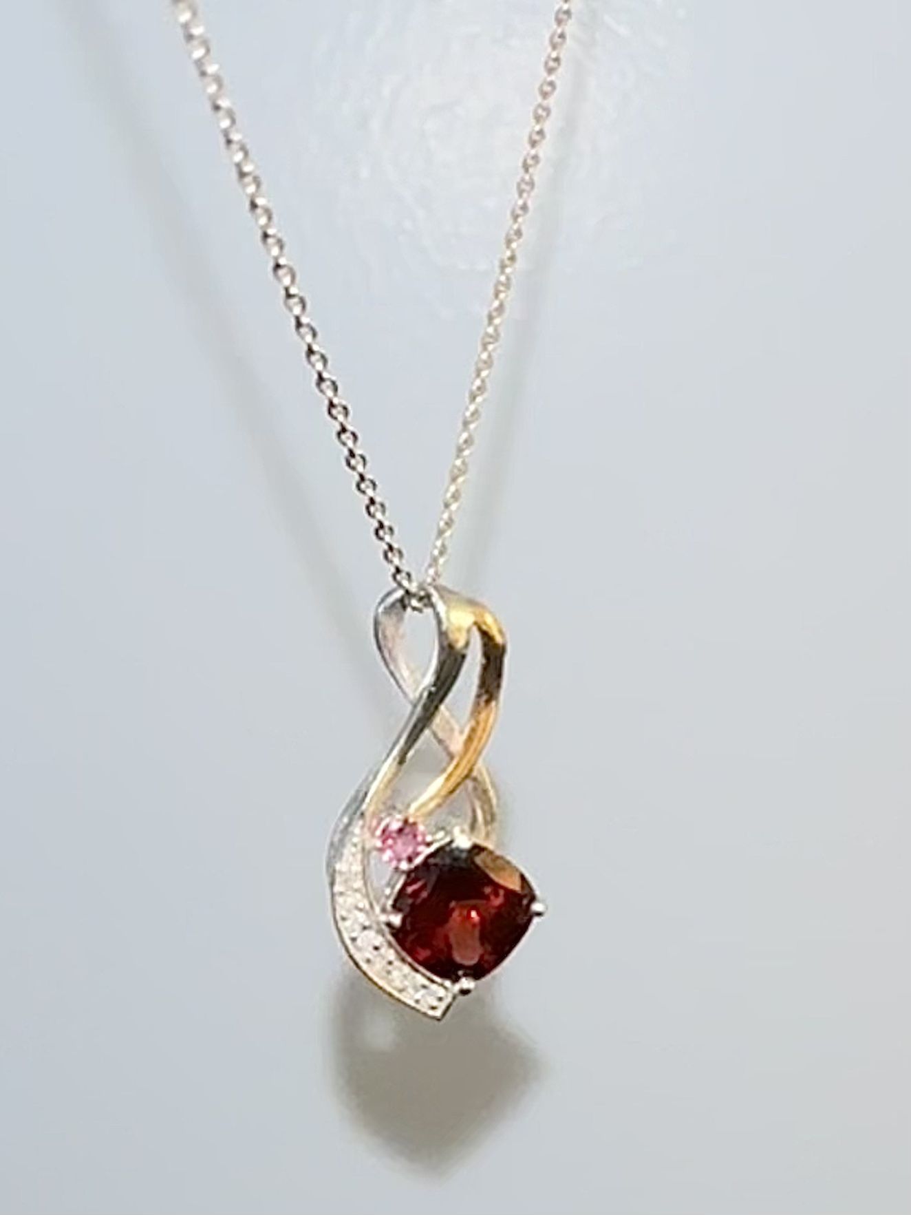 Garnet, Pink Tourmaline & Diamond Pendant Necklace