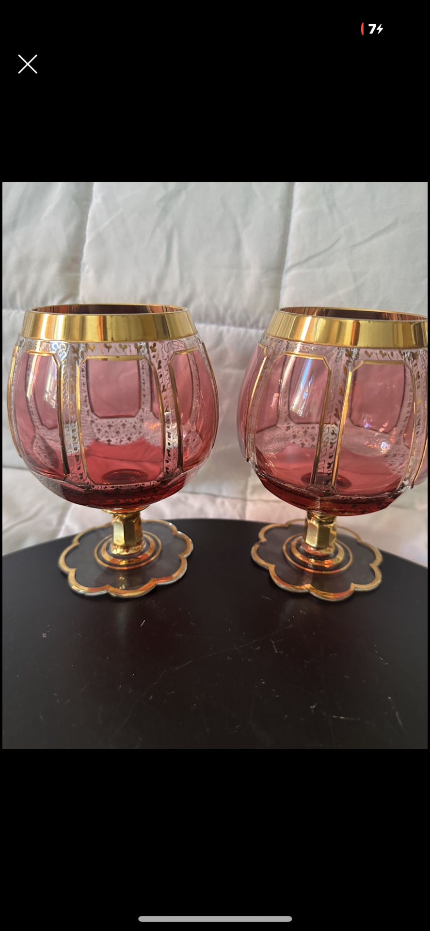 Antique Moser Ruby Cabochon Crystal Brandy Snifters