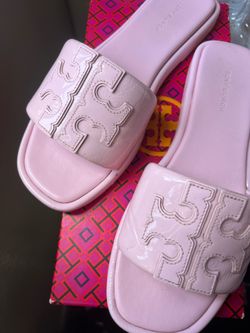 TORY BURCH PINK DOUBLE T SPORT SLIDE