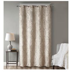 Sun Smart Mirage 100% Total Blackout Single Window Curtain, Knitted Jacquard Damask Room Darkening Curtain Panel with Grommet Top 50 x 95 in, Champang