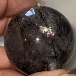 Black Rutilated Quartz Sphere With Rainbows  