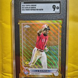 2022 TOPPS Chrome #25 Adolis Garcia Gold Wave Refractor #48/50 SGC 9