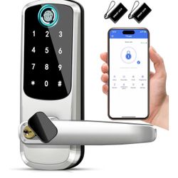Smart Door Lock with Handle,Keyless Entry Door Locks, 8-in-1 Fingerprint Keypad Exterior Lock - Smart Locks for Front Door - Digital Electronic Smart 