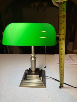 Art Deco Style Green Banker’s Desk Lamp – Silver Tone Square Base