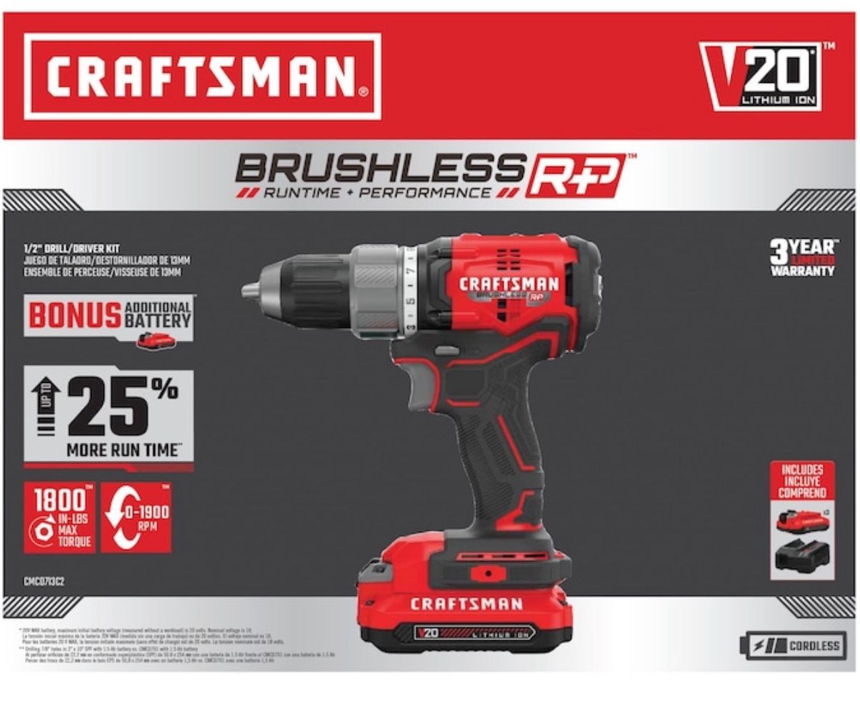 CRAFTSMAN 1/2” Brushless RP Cordless Drill with 2 Batteries & Charger