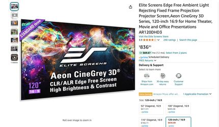 Elite Screens Projector Screen 120-inch NEW in box