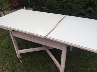 Vintage white glass top table and chairs