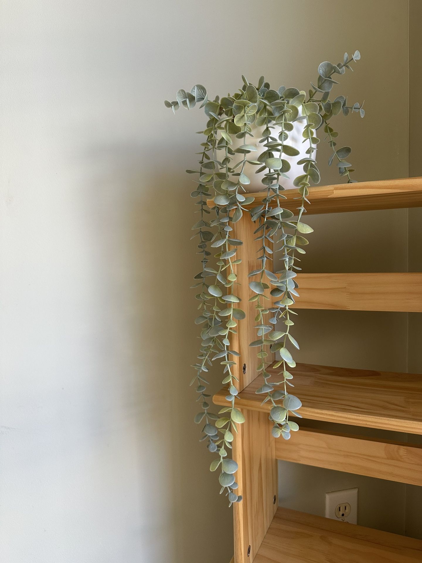 Faux Eucalyptus and 2 Small White Ceramic Hanging Pots