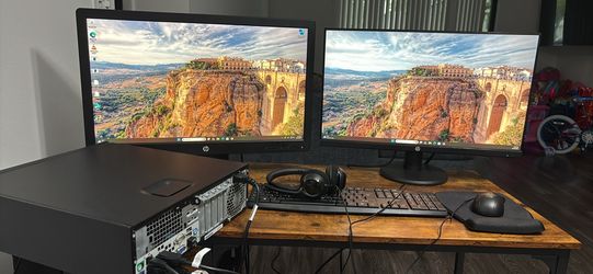 Complete Dual Monitor HP Desktop Computer Setup – Windows 11 – Ready for Work From Home
