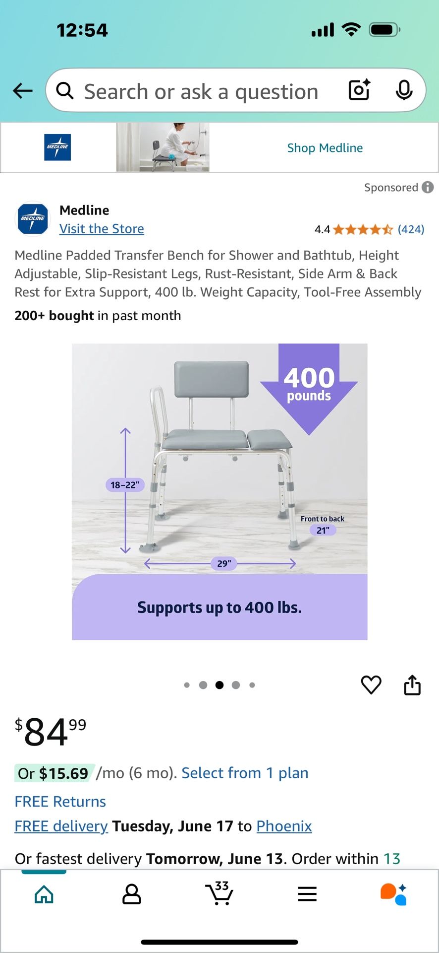 Midline Shower / Bathtub, Transfer Bench Bench
