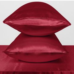 Set of 2 Satin Pillowcases for Hair and Skin,with Envelop Closure King, Burgundy