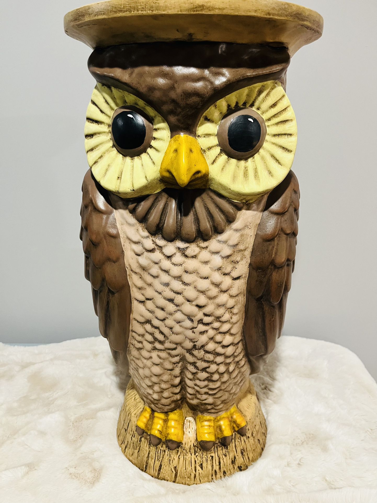 gypsum Owl plant lamp stand side table stool- 1975