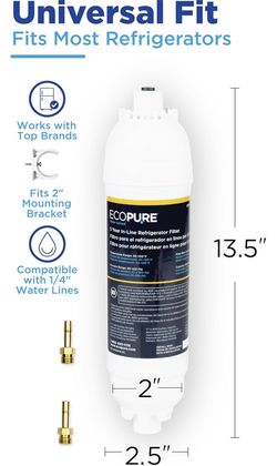 EcoPure 5-Year In-Line Refrigerator Water Filter – Universal Fit for Most Fridges, Ice Makers
