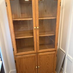 Oak Bookcase with Glass Doors Very Good Condition  