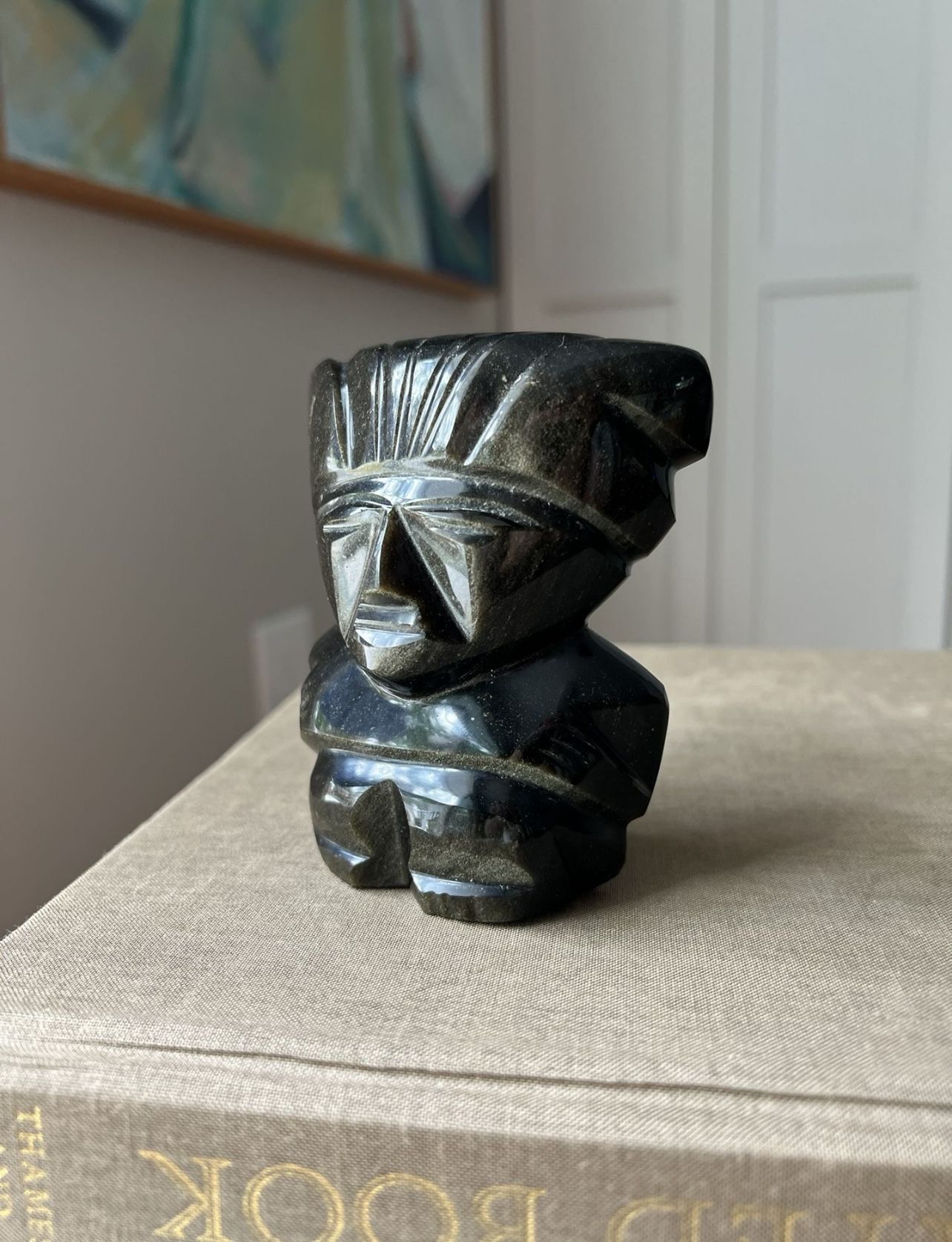 Mayan Aztec Golden Sheen Obsidian Craving ( H3.5” W3.5” ) firm on price