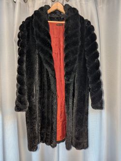 Vintage Woman's 'S Black Faux Fur Coat Lg