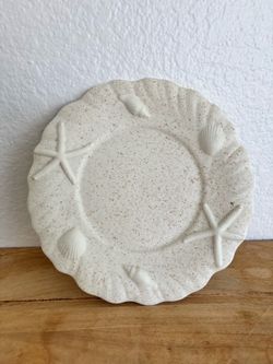 VTG Yankee Candle Seashell Candle Tray White Sands Coastal Large Jar Plate 7.5”