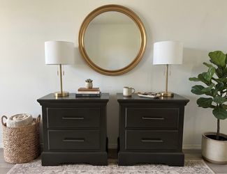 Pair of Solid Wood Black Nightstands w/ Hidden Pull-Out Jewelry Trays- delivery available
