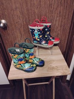 Landchief Kids Outer Space Rocket and Dinosaur Rain Boots size 10