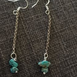 Southwestern Sterling Silver Turquoise Long Earrings