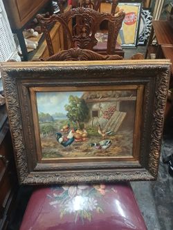 Farm Animals Landscape Oil Painting