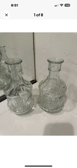 Set Of 2 Vintage Clear Glass Concave Grip Body Decanter NO Stopper 8" Tall 4.5"