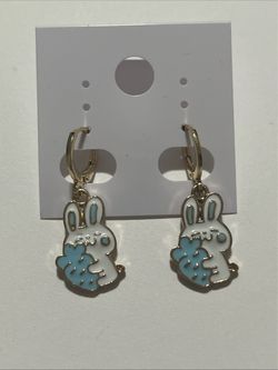 Bunny Hugging Carrot Earrings for Women Girls  White And Light Blue