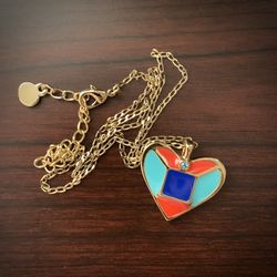 Multi Color Orange Blue Heart Charm Gold Necklace 