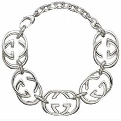 This is a GUCCI BRITT G LOGO INTERLOCKING GG 925 Sterling Silver Bracelet - 8in - New In Box!