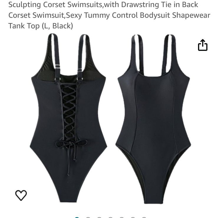 Sculpting Corset Swimsuits,with Drawstring Tie in Back Corset Swimsuit, Sexy Tummy Control Bodysuit Shapewear Tank Top (L, Black)