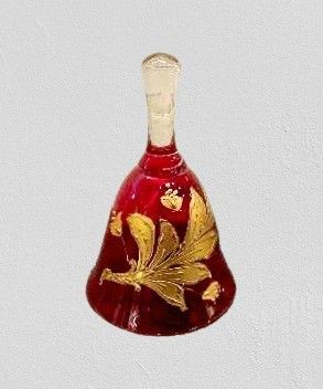 Vintage Bohemia Red Crystal Glass Bell Gold Leaf