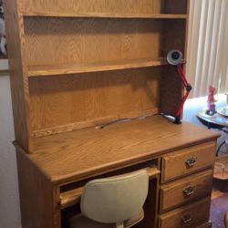 Large Wood Desk And Shelf 