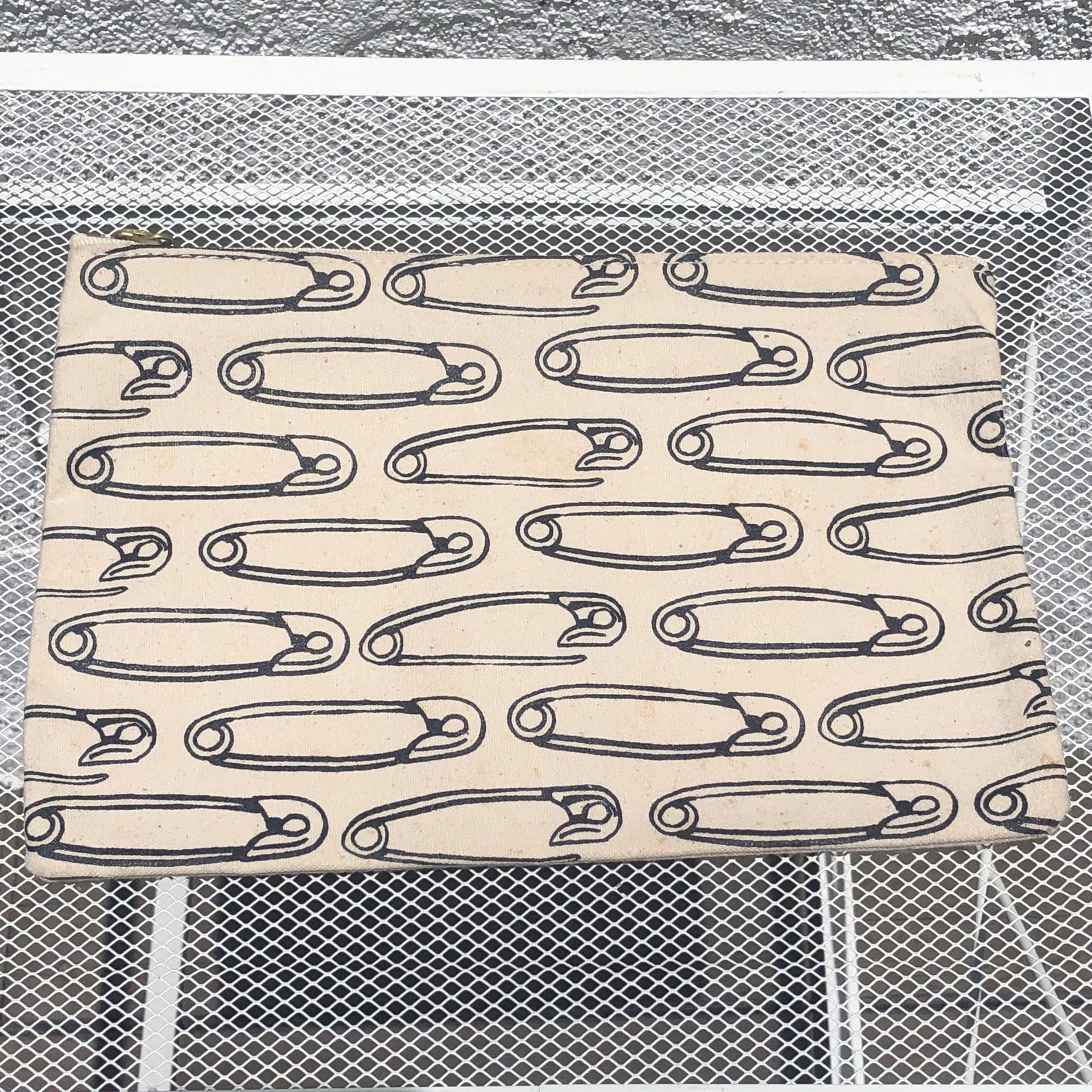 West Elm Pencil Cosmetic Travel Pouch Case Cotton 9.5 x 6.5" (Silver Lake)