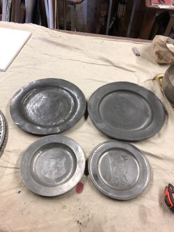 Antique collectible pewter plates stamped