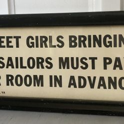 Unique Wood Framed Glass Sign.  Circa 1942 Virginia Beach VA