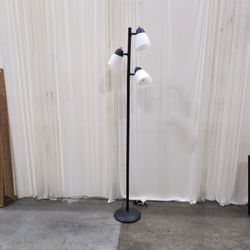 Black Metal Three-Light Tree Floor Lamp with White Shades