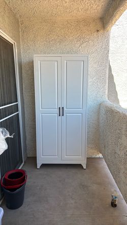 White 2-Door Wardrobe Closet – Clothes Hanging + Storage