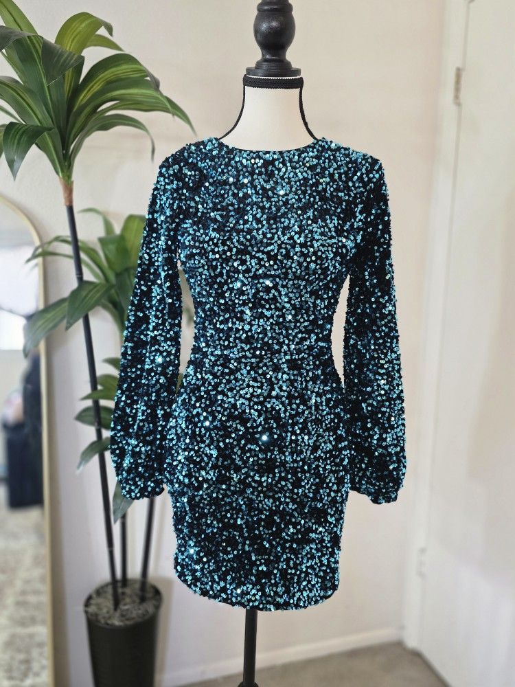 Sequin Long-Sleeve Bodycon Dress