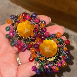 Vintage Colorful Beaded Clip On earrings 