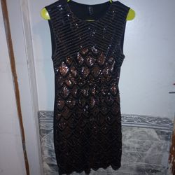 Black Gold Sequin Sleeveless Mini Dress