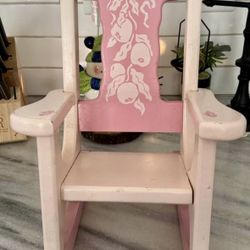 Vintage Pink Doll Wooden Rocking Chair