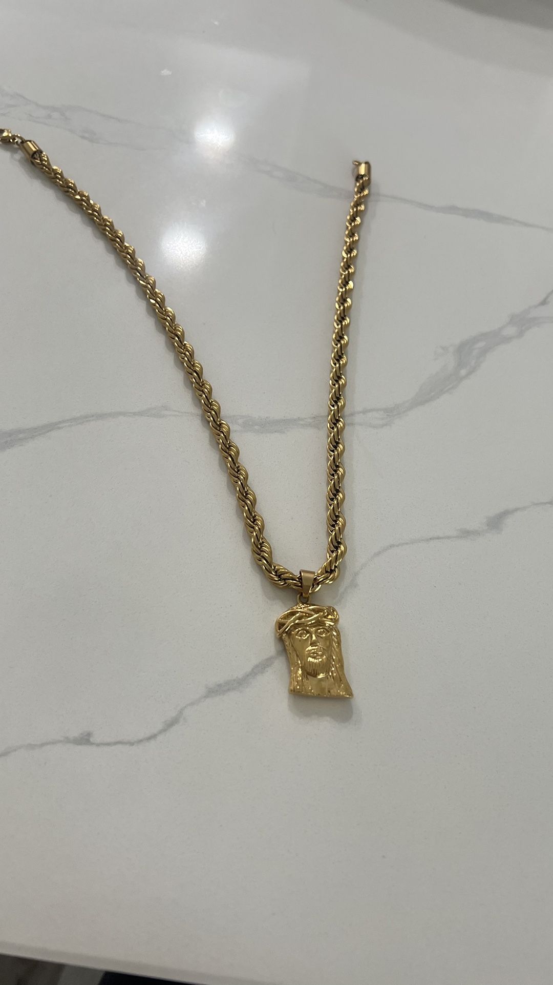 Gold Plated Rope Chain With Jesus Pendant